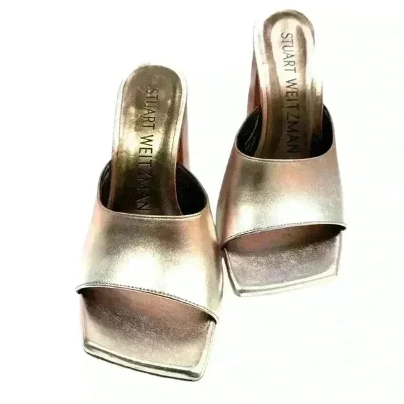 Stuart Weitzman TIA 85 slide pyrite multi color leather US 6 Shelf pull - Picture 3 of 10